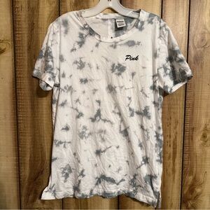 PINK Victoria's Secret Gray Tie-Dye Slit-Back Tee Size Medium